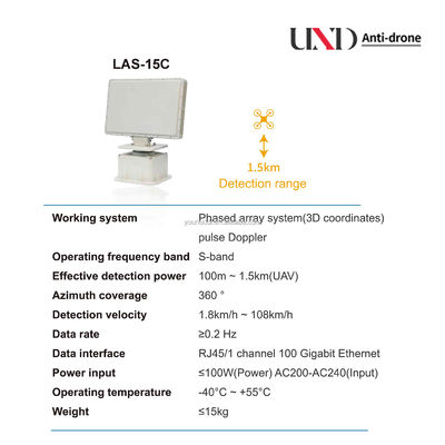 UND-LAS-15C C band 1.5km anti-drone uav detection radar Low-altitude monitoring radar