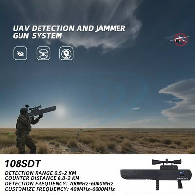 High Power 2KM Range 8 Band Drone Signal Jammer with 15dBi Gain Antenna Anti Drone Gun