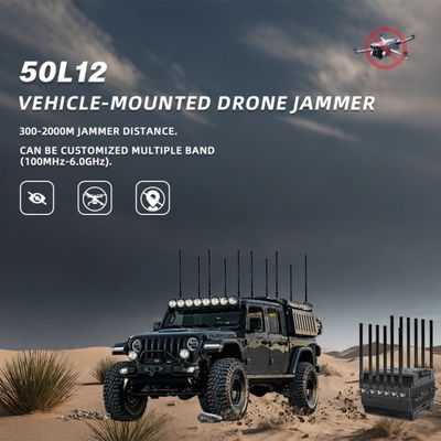 High Power 590W 12 Band Anti Drone System with 0.5-1KM Range UAV Jammer for Vehicle FPV Signal Blocking